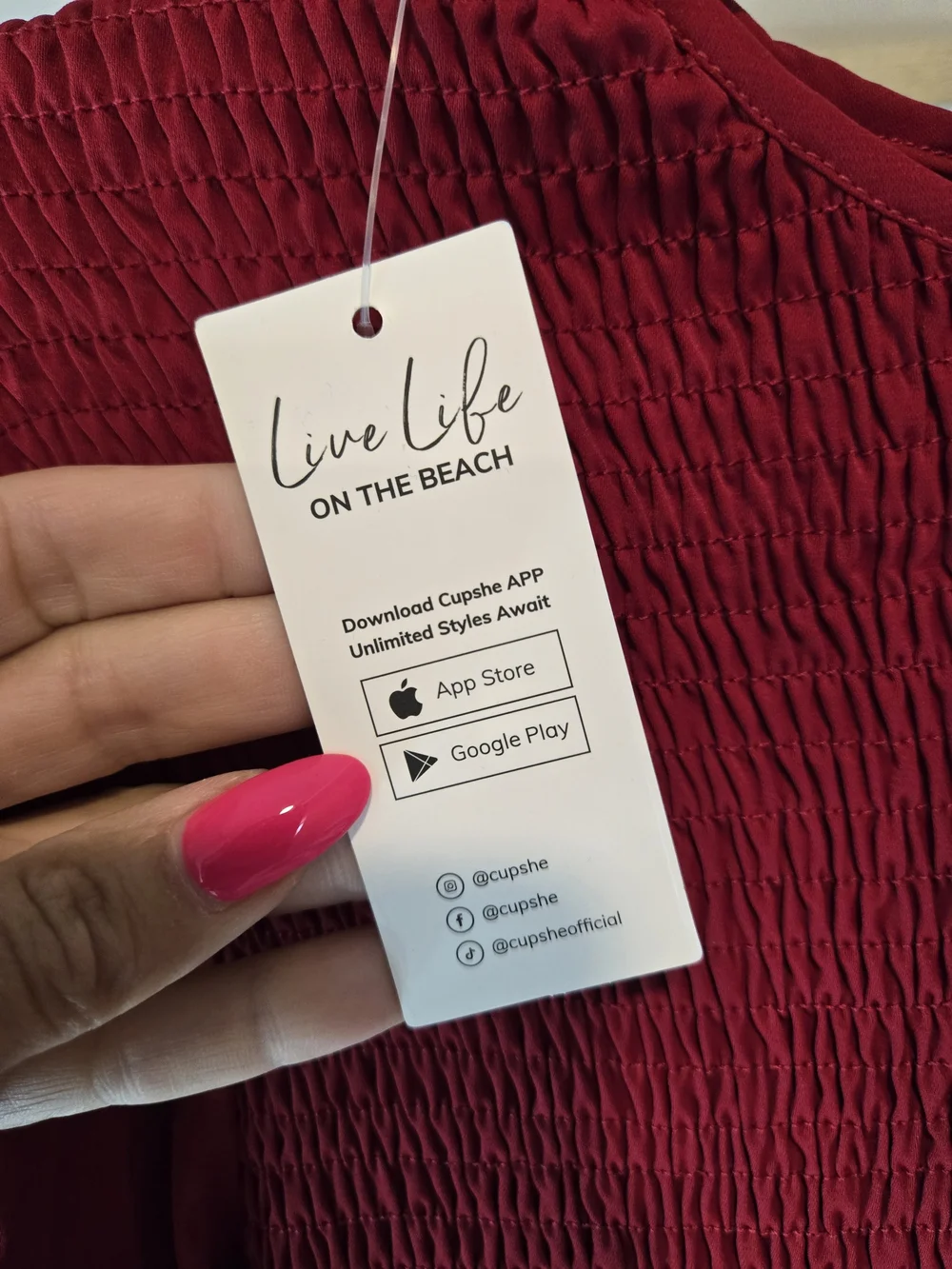 Cupshe Red Long-Sleeve Smocked Tiered Dress